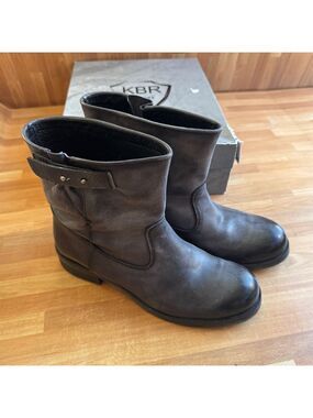 KBR Black Italian Leather Moto Boots. Vero Cucio size 39